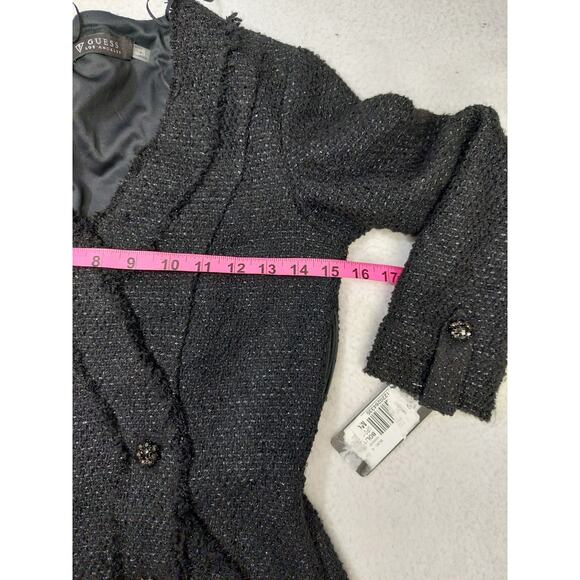 GUESS SZ 4 S black woven pullover faux double breast embellished jacket B123 - Picture 5 of 9